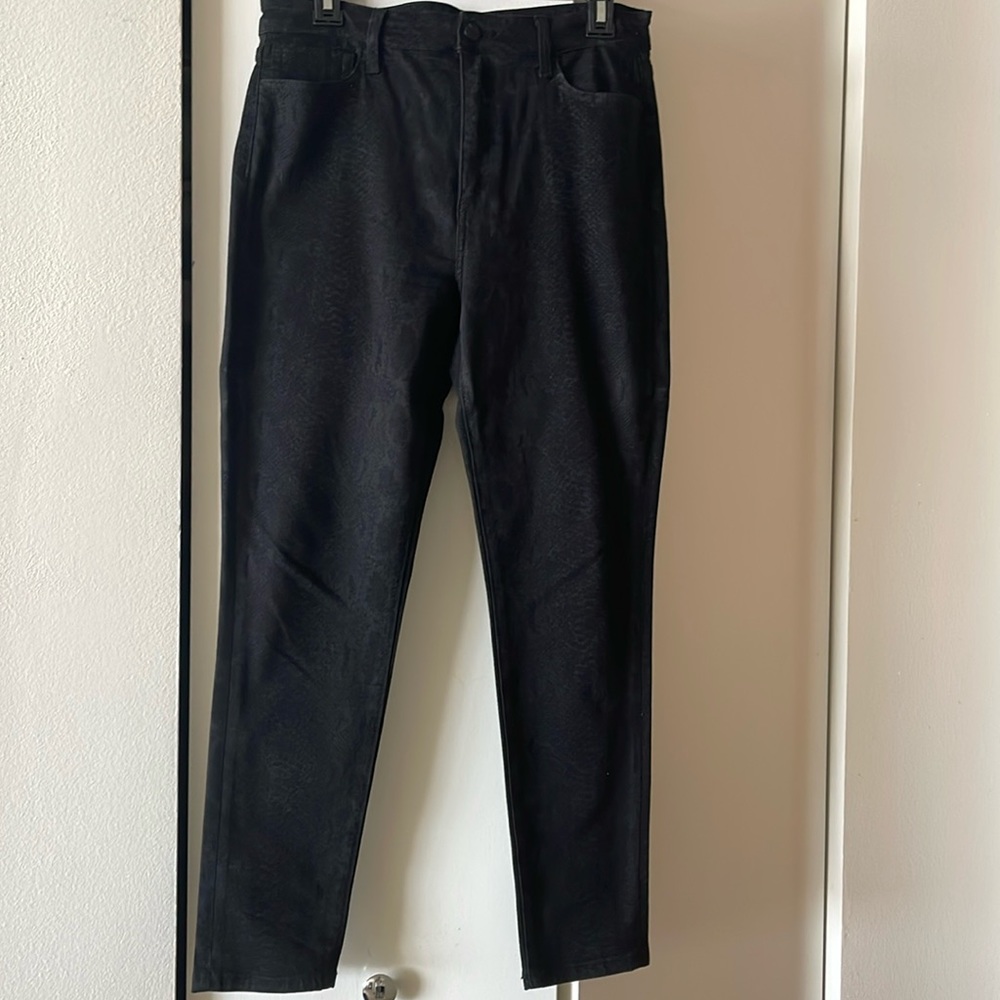 Joe’s snakeskin print skinny stretch jeans.